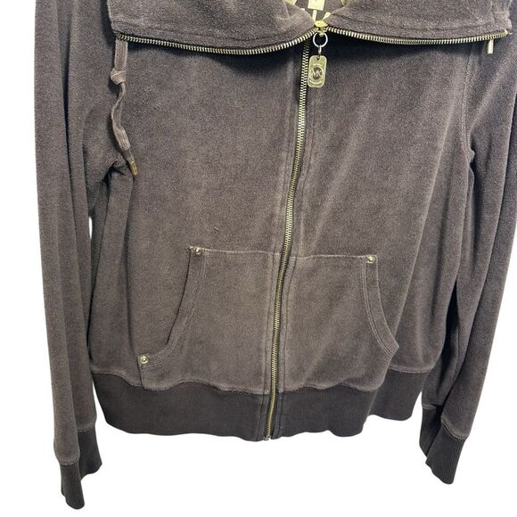 Vintage Y2K Michael Kors Chocolate Brown Terry Full Zip Up Sweater, M - Picture 4 of 12